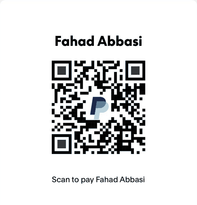 PayPal QR code — scan to pay Fahad Abbasi, Markora