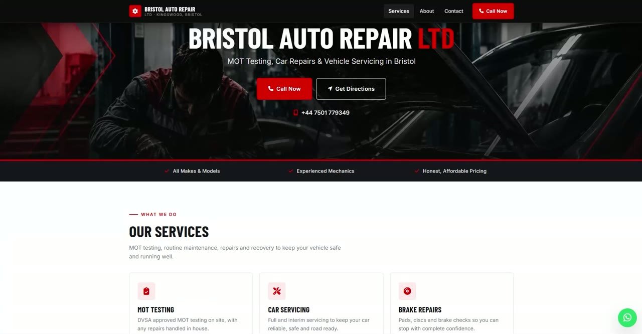Bristol Auto Repair garage website designed and built by Markora