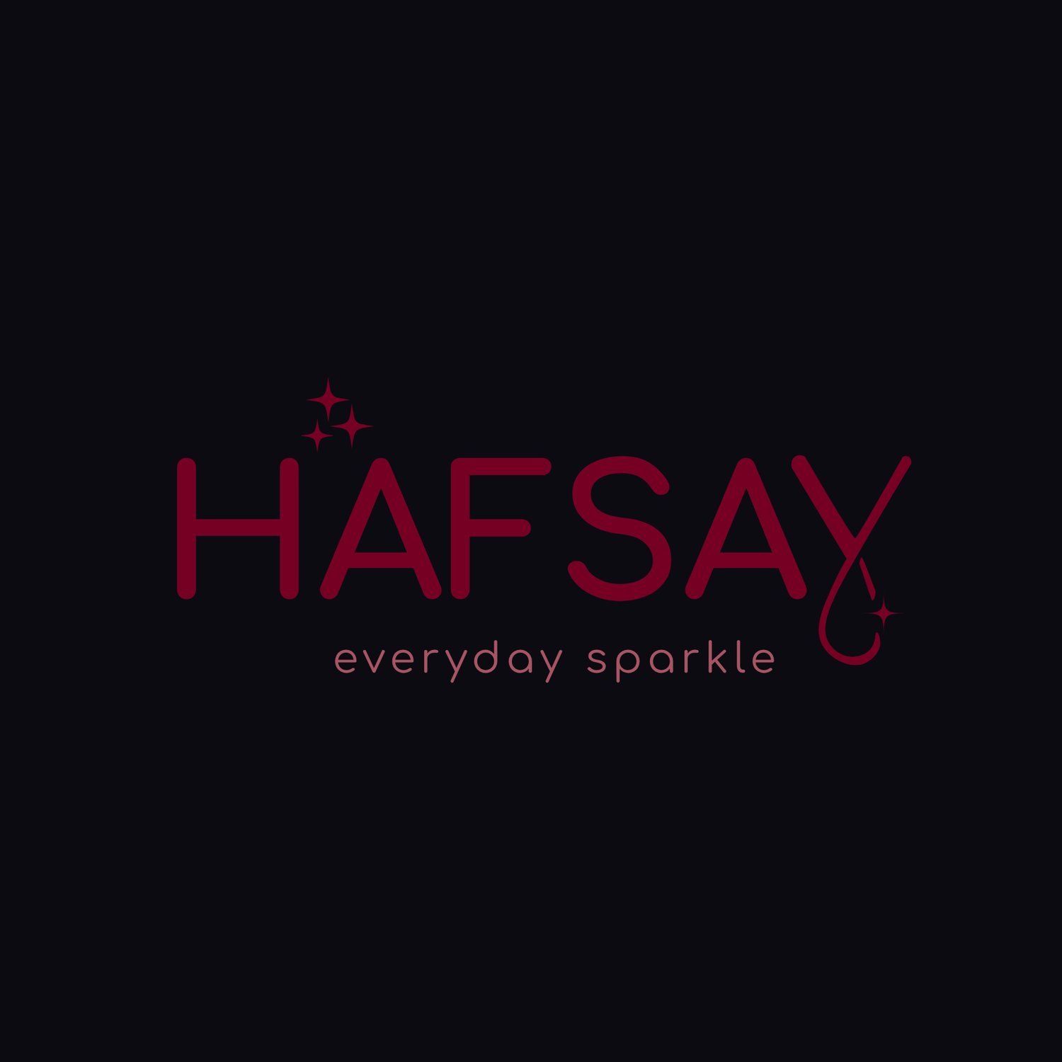 HAFSAY logo in deep rose on a dark ground
