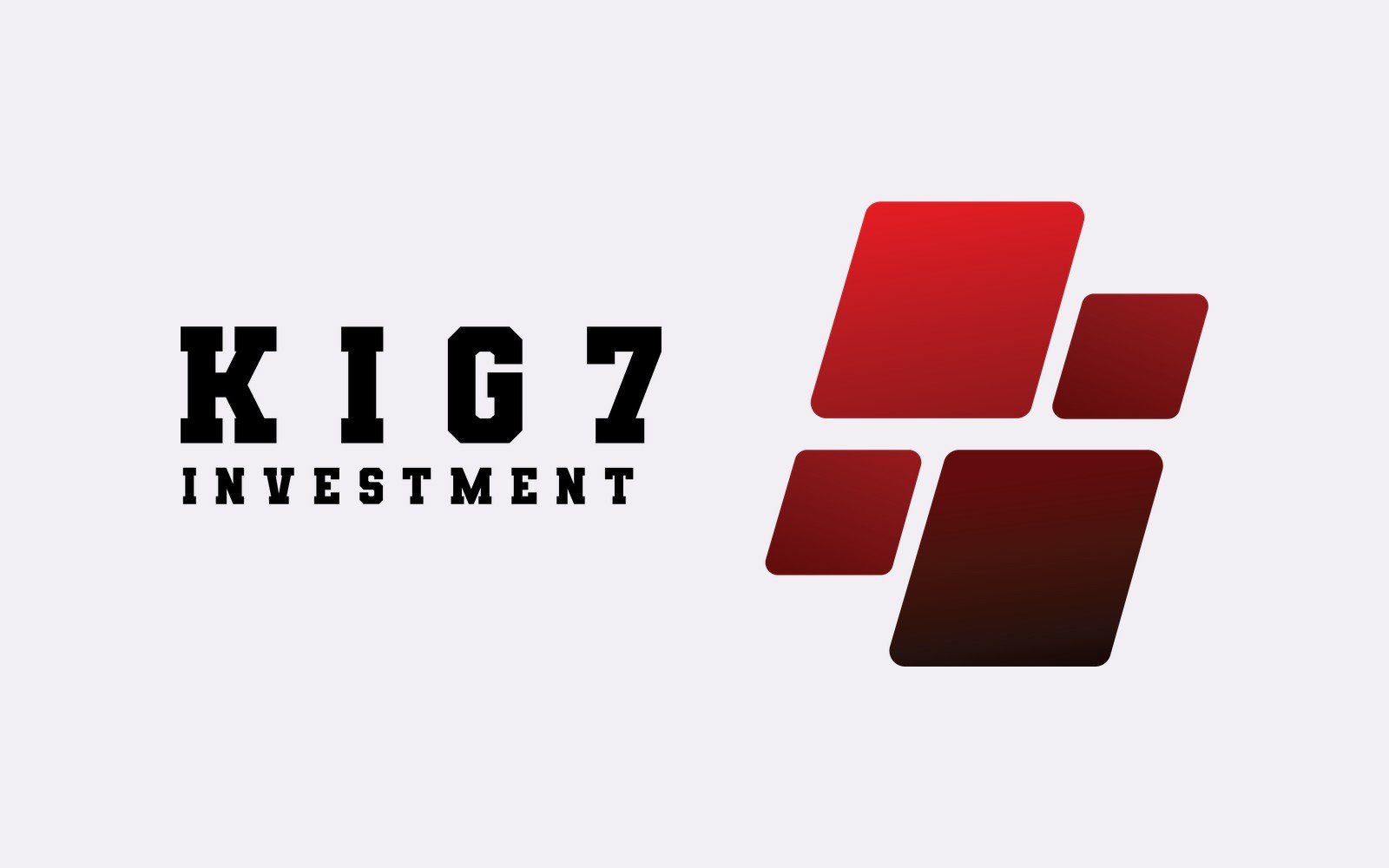 KIG7 Investment logo — slab wordmark with a stacked block device in deep red
