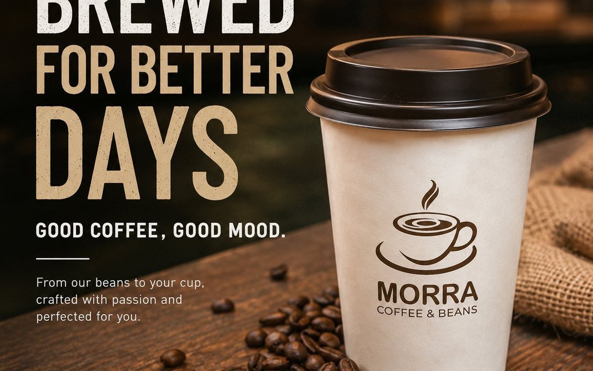 MORRA Coffee and Beans branded cup and campaign creative designed by Markora