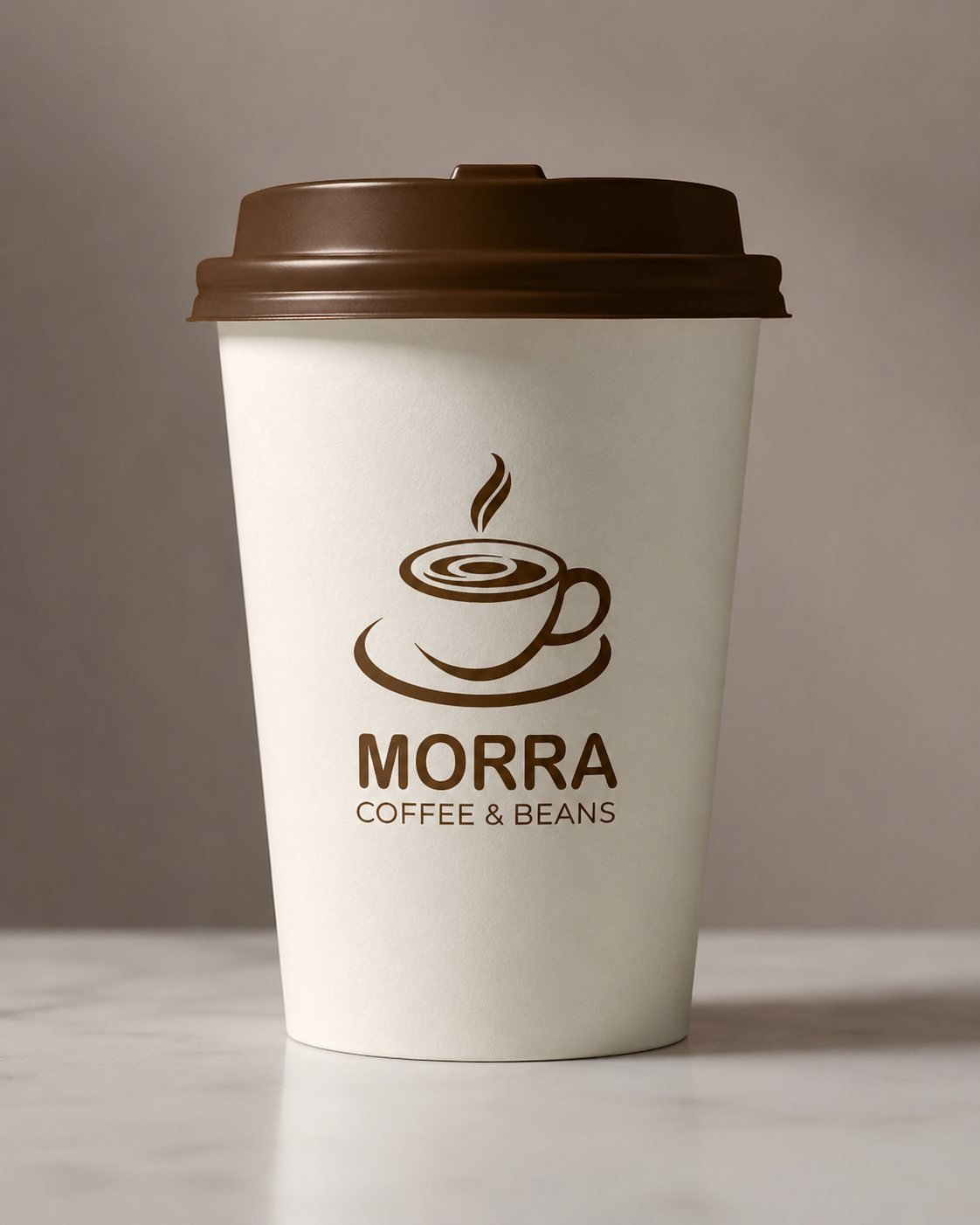 MORRA branded takeaway coffee cup