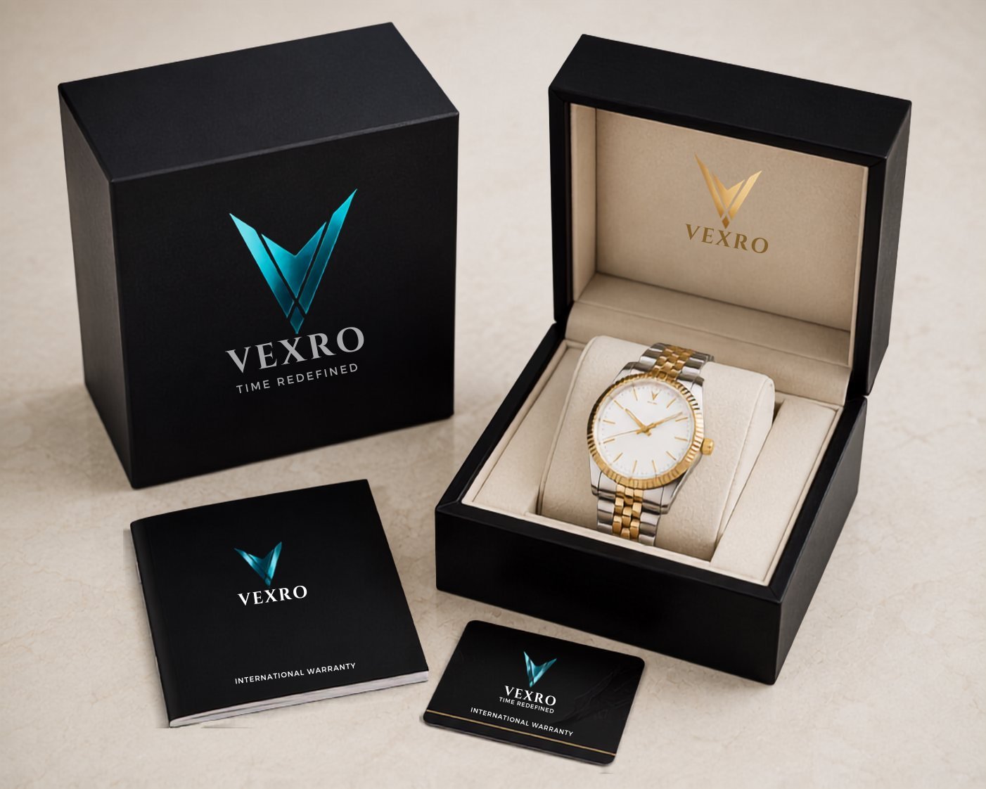 VEXRO watch presentation box set with warranty card and booklet